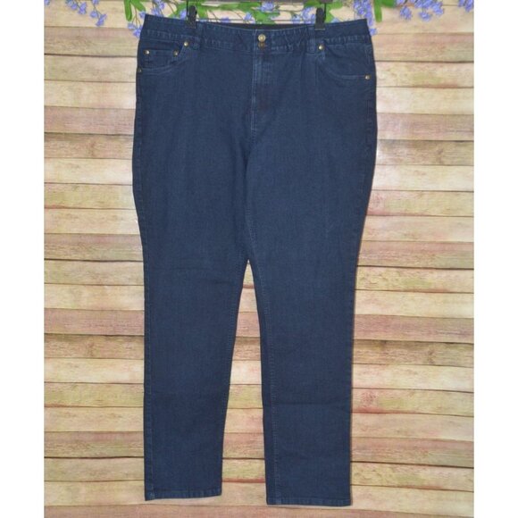 Woman Within Womens Dark Wash Denim Blue Jeans Size 22W Tall Stretch Straight - Picture 1 of 10